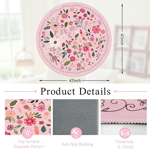 Miniatura 24 de Tapete para silla de oficina para suelo de madera dura, 47 x 47 pulgadas, alfombras redondas para sillas rodantes para oficina, computadora, Flor