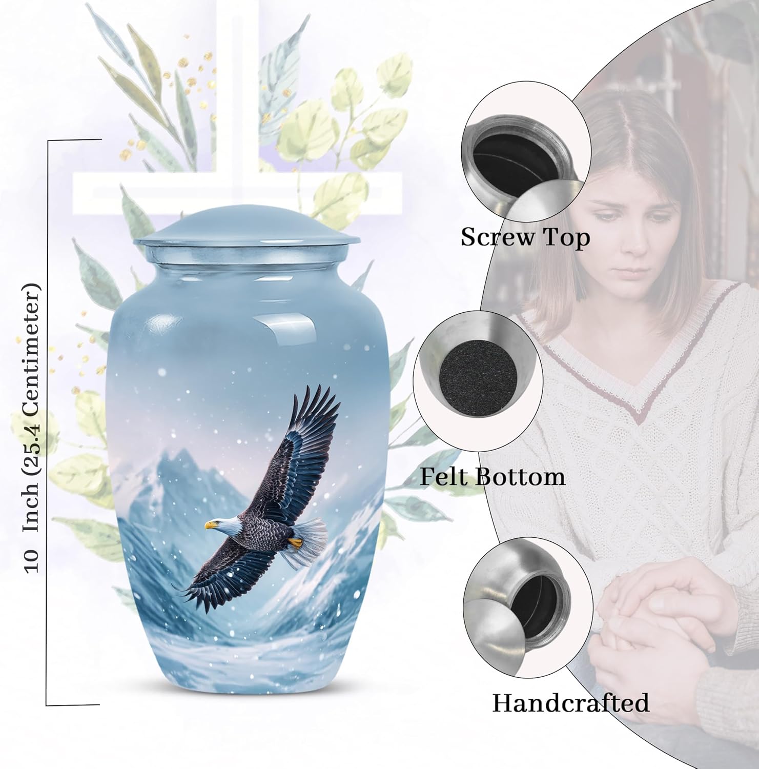 Bald Eagle Urn for Ashes Adult Male - Blue Mountain Urns for Human Ashes Adult Female - Large Cremation Urns for Mom and Dad - Small Eagle Urn for Men - 10Inch and 3Inch