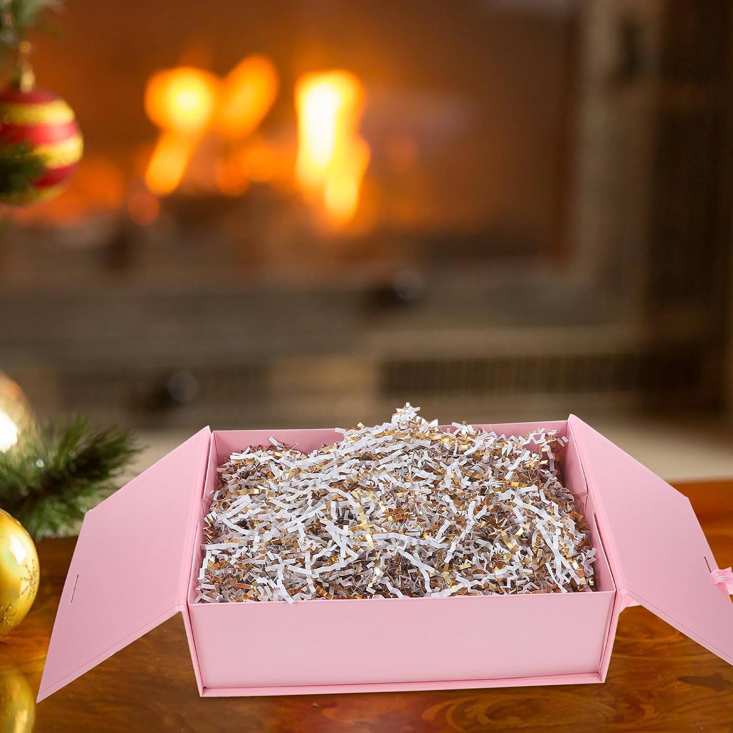 ARTIBETTER Gold and Silver Raffia Shredded Tissue Paper Filler, 5pcs 100g Each, Crinkle Cut Packaging Box Stuffing for Wrapping, Basket Filling, Party and Holiday Decoration