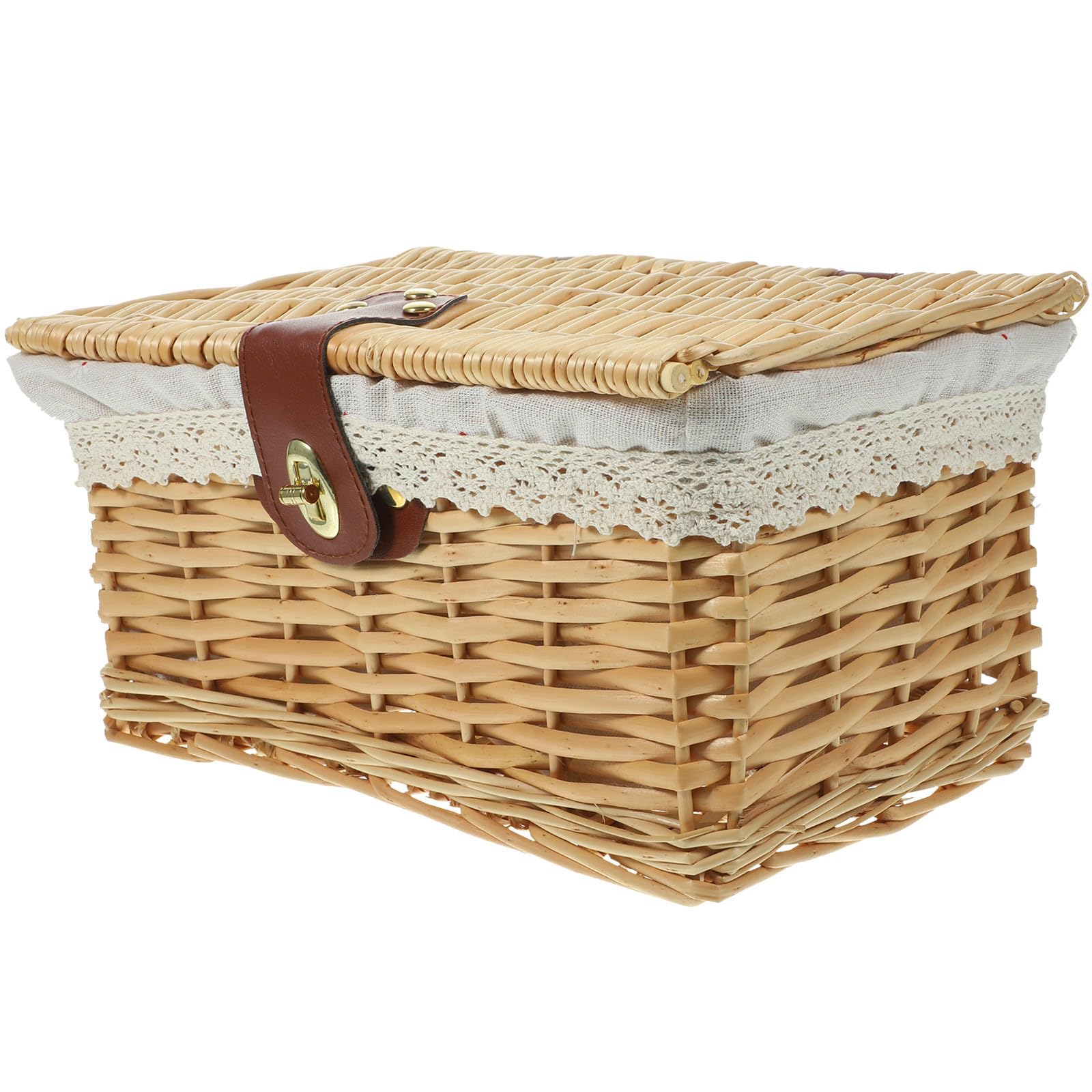 Panier d'Accueil en Coton et Lin avec Couvercle en Osier pour Magazines et Vêtements, Style Ferme, Idéal pour Bureau et Cuisine