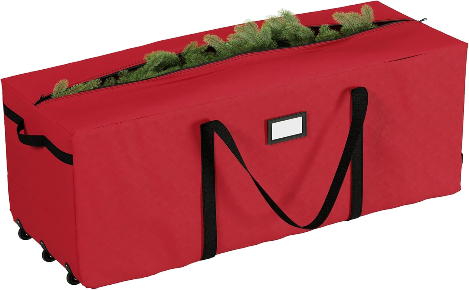 Christmas Tree Storage Bag with Wheels - Canvas Duffel for 12-Foot Fake Trees and Protecting Holiday Decorations and Inflatables by Elf Stor (Red)