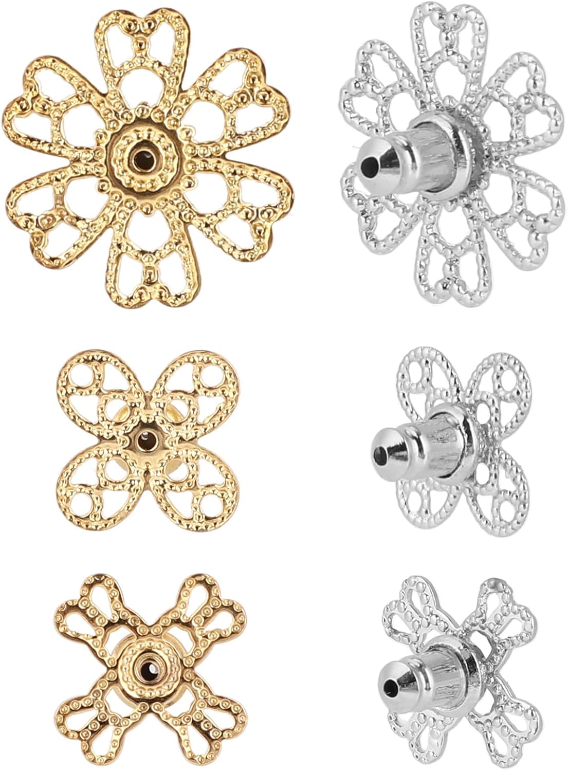 XIHIRCD 6pcs Earring Back for Droopy Ears, Openwork Flower Earring Lifter