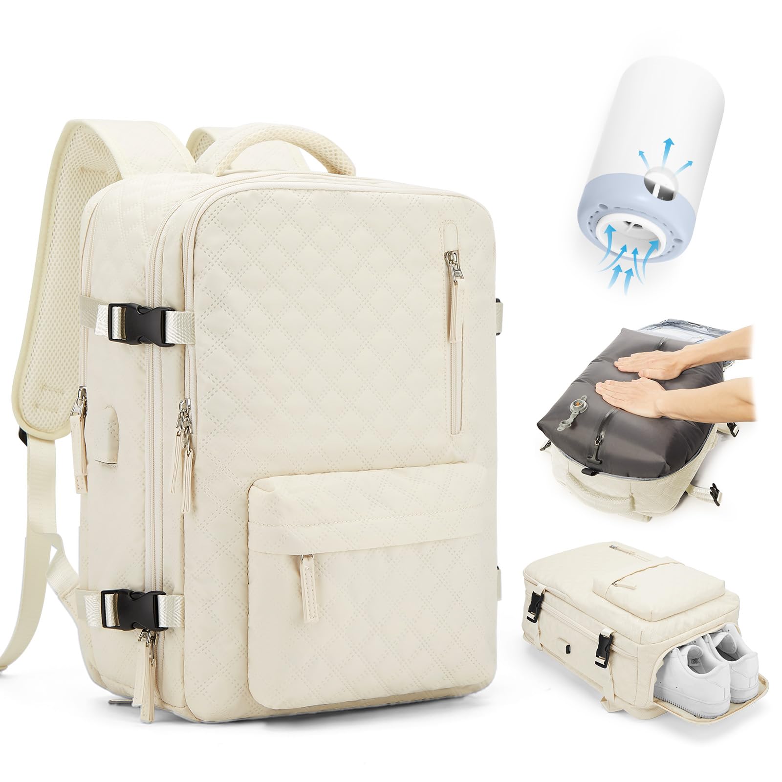 Borsa da Cabina per Ryanair 40x30x20 Zaino Sottovuoto da Viaggio con Pompa 40x20x25 Aereo Bagaglio a Mano Impermeabile Lavoro e Scuola Trekking Casual Daypack per 14" laptop,J5-Beige