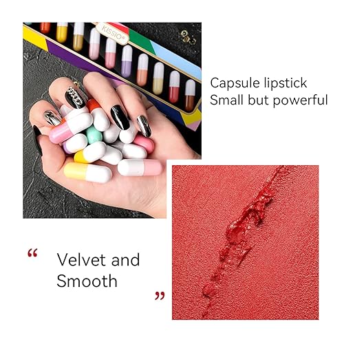 Miniatura 2 de KISSIO Juego de mini lápiz labial de 12 colores, lápiz labial mate, cápsulas de labios, impermeable, cápsulas de larga duración, lápiz labial de