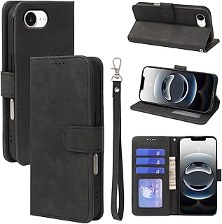 に適用する iPhone 16E ケース 手帳型 に適用する iPhone16E 手帳型ケース カバー puレザー 耐摩擦 耐衝撃 全面保護 マグネット式 スタンド機能 カード収納 手触りが良い【内側の黒いTPU】スマホケース スマホカバー(に適用する iPhone 16E カバー 手帳型) (ブラック)