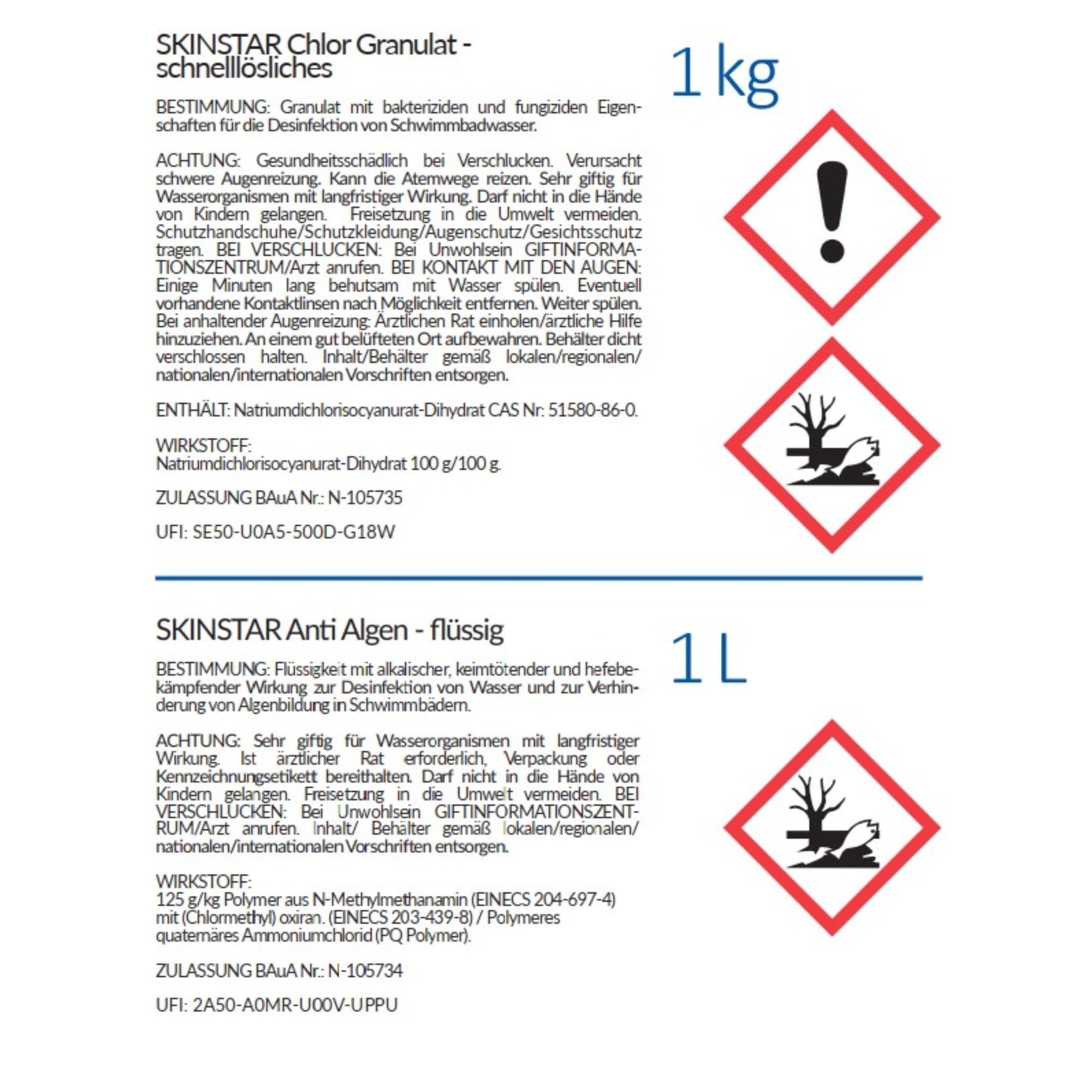 Pool Starter Set 5in1 Schwimmbadchemie - Chlor-Granulat, pH-Plus & pH-Minus, Anti-Algen, Teststreifen - Komplettset zur Wasserpflege für klares Poolwasser