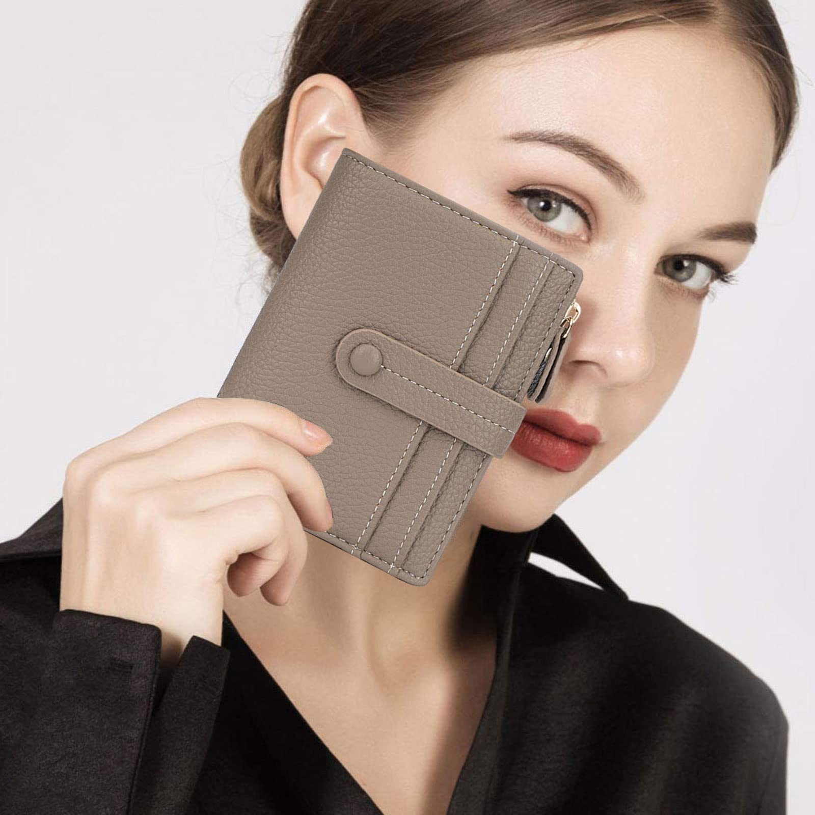 HKCLUF Portafoglio Donna Piccolo, RFID Portamonete in Pelle Cerniera Porta Carte di Credito con Tanti Scomparti(A03-Grigio)