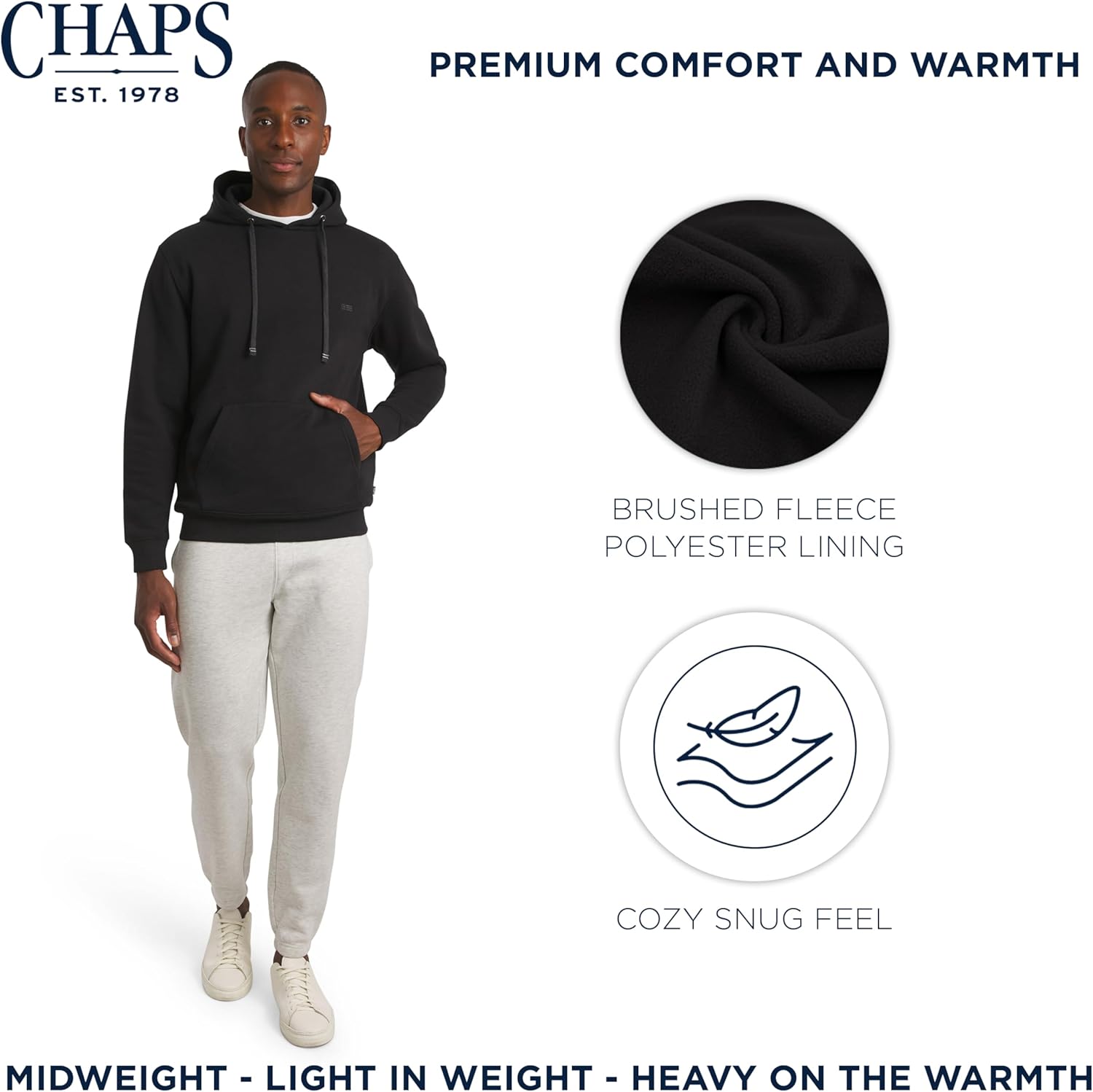 Chaps Men's Everyday Classic Casual Super Soft Fleece Midweight Hooded Sweater (S-2XL) - Image 3
