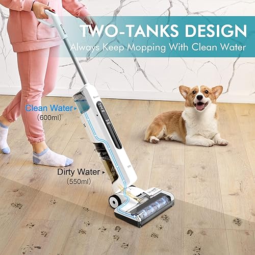 Miniatura 4 de Ecowell Aspiradora y trapeadora inalámbrica en seco y húmedo, con autolimpieza para suelos duros y alfombras de área, 8.2 libras