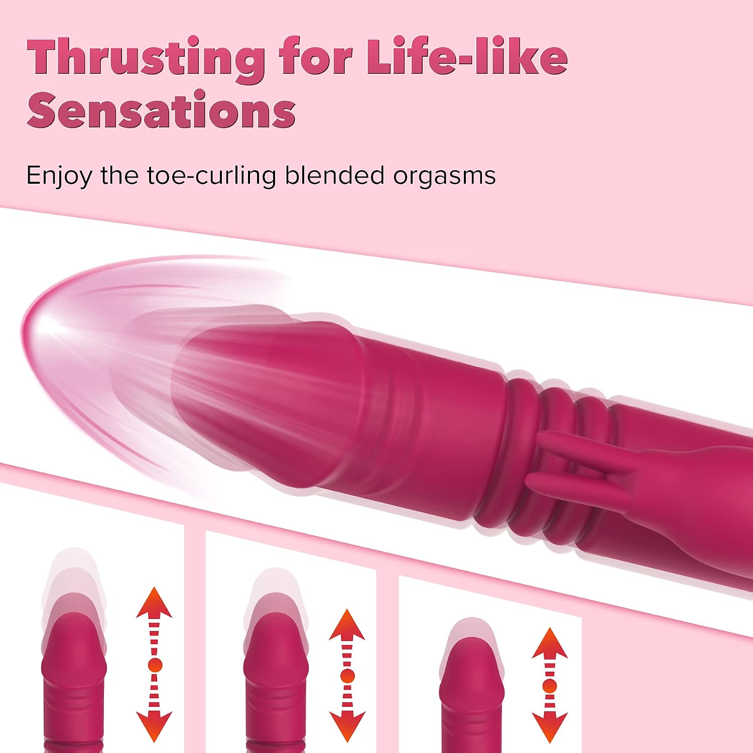 Triple Action Beaded Thrusting Vibrator - BOMBEX Gary, 10.2" Curved Head G Spot Vibrator, Rabbit Vibrator for Clitoral Stimulation, Angled Anal Beads, Adult Sex Toys for Women, Rose Red