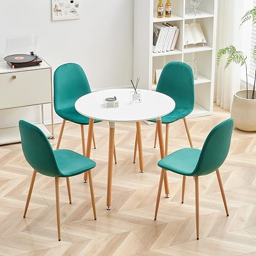 Ntiibcuy Juego de 4 mesas redondas y sillas de comedor para 4, 5 piezas, mesa redonda blanca y sillas de comedor de terciopelo, mesa de cocina