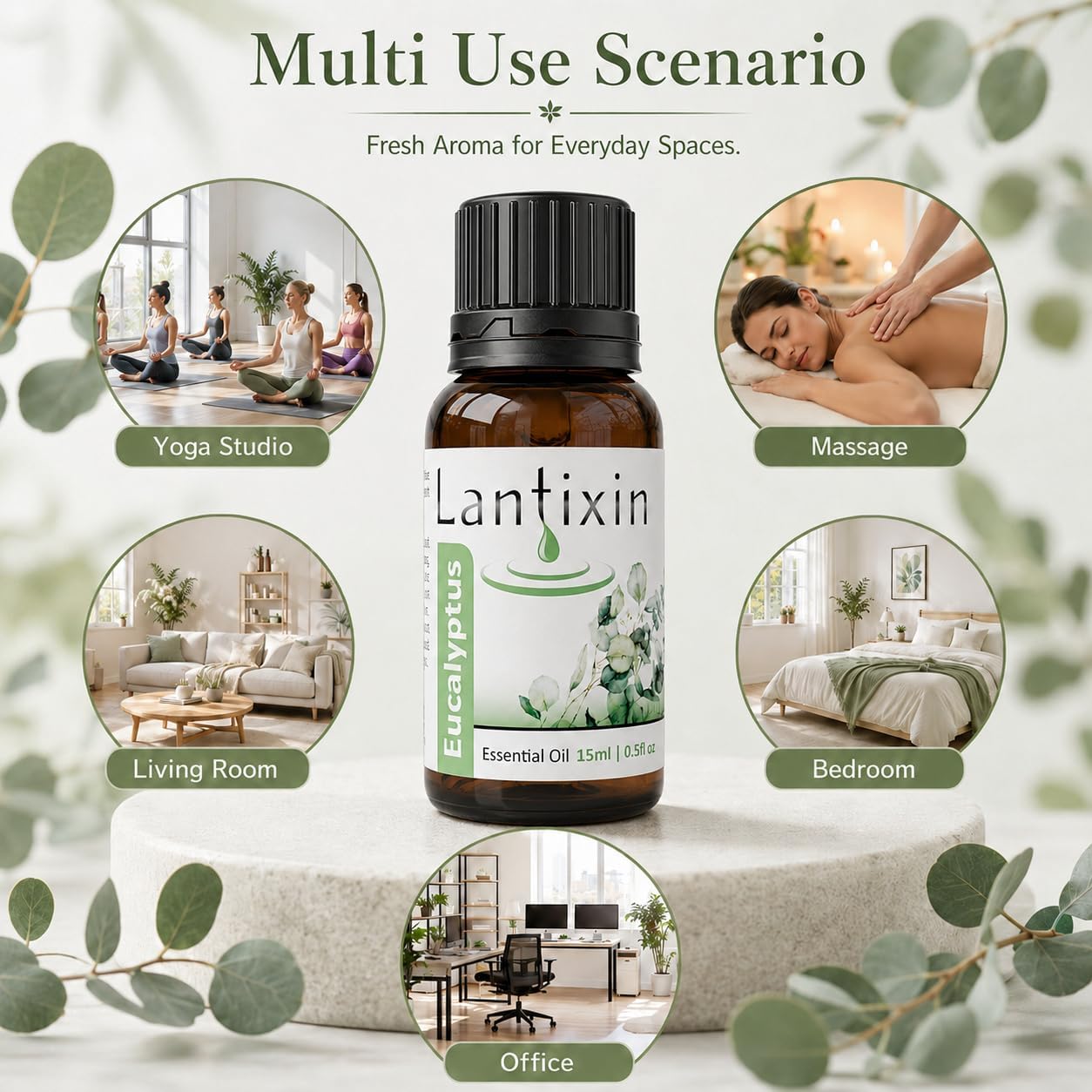 LANTIXIN Eucalyptus Essential Oil Pure Natural Amber Glass Bottle 15ml