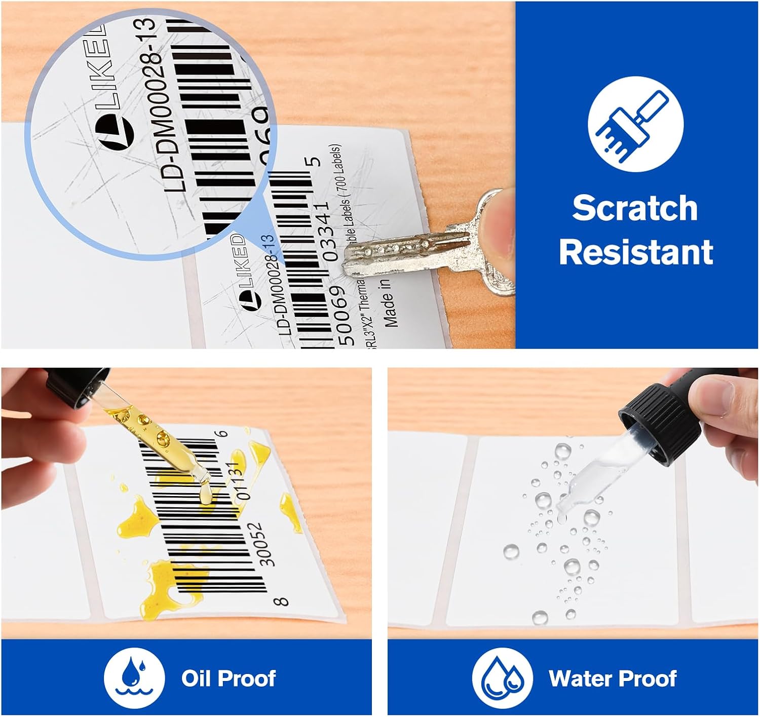 L LIKED 3" x 2" Blank Removable Labels with No Residue, Water and Oil Resistant, Use for Both Home and Office (1 Roll, 700 Labels) thumbnail