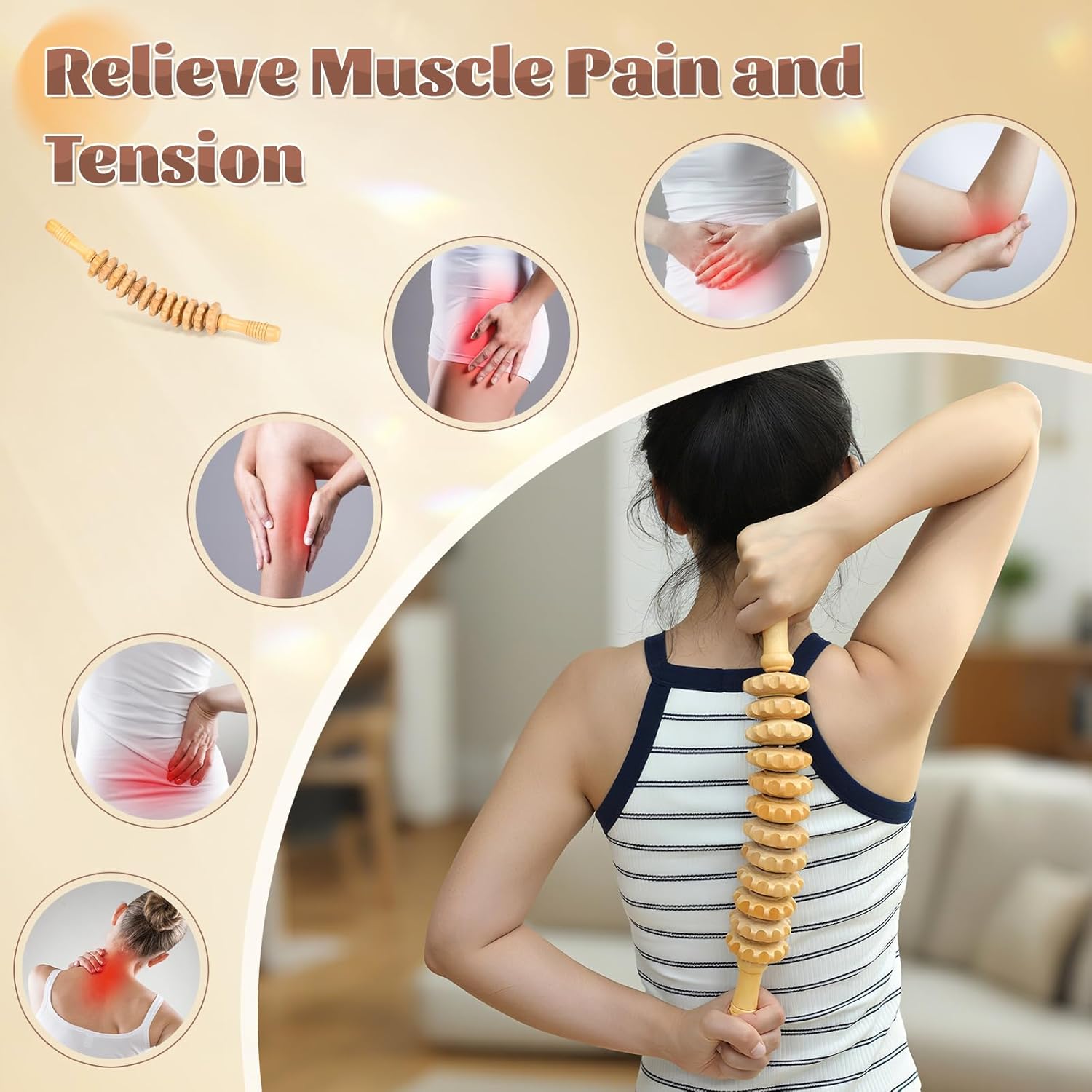 Curved Wood Therapy Massage Roller Tools,Wooden Lymphatic Drainage Massager,Cellulite Massage Tool & Muscle Roller Stick for Cellulite Reduction,Muscle Tension and Body Shaping - Image 3