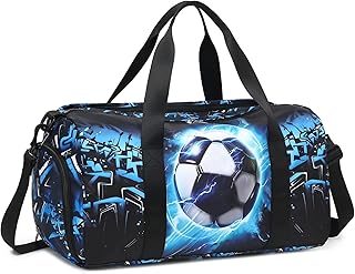 Kids Duffle Bag for Boys Water Resistant Small Gym Bag Overnight Weekender Travel Tote with Shoe Compartment and Wet Pocke...