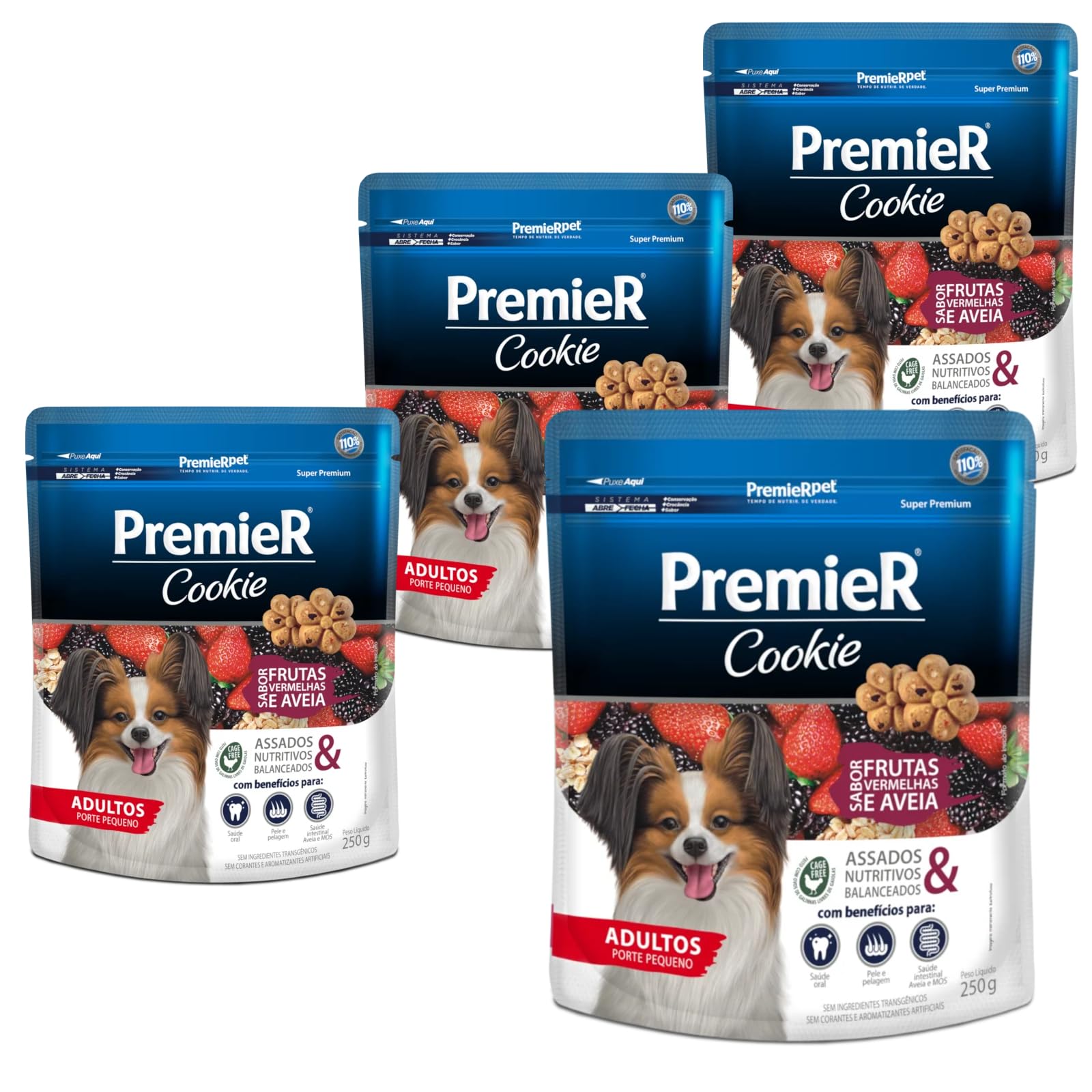 Kit 4 Biscoitos Premier Cookie para Cães Adultos Porte Pequeno Sabor Frutas Vermelhas 4 x