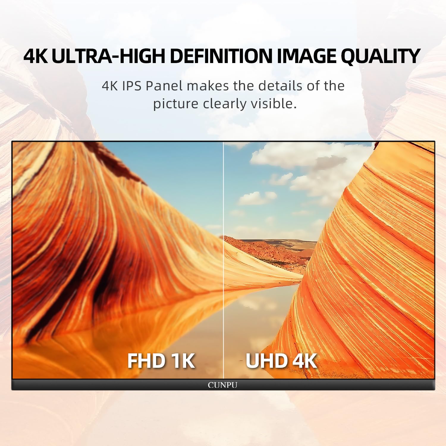 CUNPU - 61 cm (24 Zoll) 4K-Computermonitor, UHD (3840 x 2160), IPS-Panel für Foto- und Videobearbeitung, ΔE < 2, 185 PPI, DCI-P3 100 %, 1,07 B + Farben, HDR10, VESA, höhenverstellbar, vertikal
