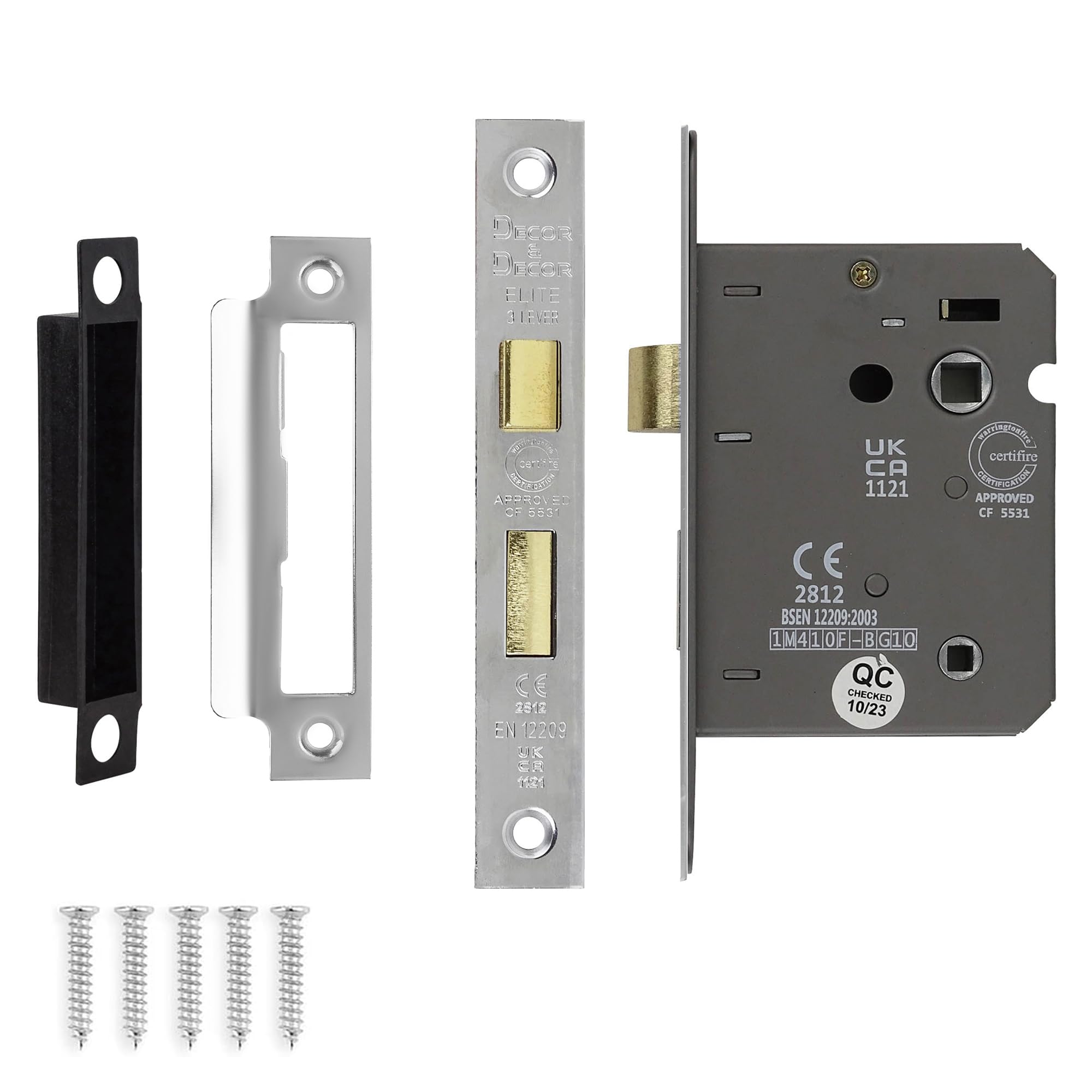 Decoranddecor Polished Chrome Bathroom Mortice Lock - 3Inch / 76Mm - Fire Rated - Ukca & Ce Approved