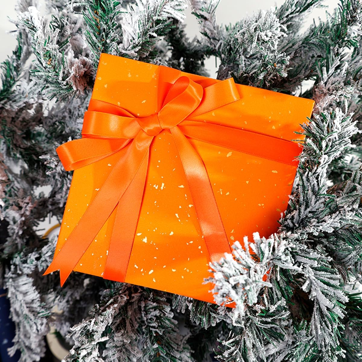 HBell Orange Wrapping Paper Roll,43cm X 10m Recyclable Kraft Wrapping Paper,Gold Foil Design Matte Gift Wrap Paper for Birthday,Easter,Party,Wedding,Baby Shower,Christmas