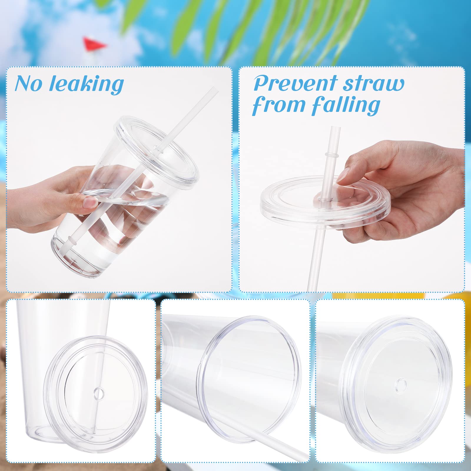 Zubebe 24 Pcs Clear Classic Tumblers with Lid and Straw Reusable Plastic Cups with Lids Smoothie Cups for Parties Birthdays Cold Drinks Juice (16 Oz)