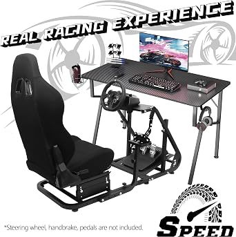 Dardoo Racing Simulator Cockpit with Black Gaming Chair Mountable Monitor Stand Fits for Logitech G29, for Thrustmaster, for Fanatec for Xbox Steering Wheel Stand Not Include Wheel, Pedal and Shifter