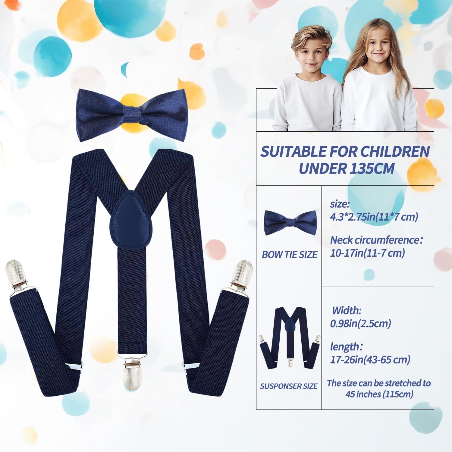 Kid's Suspenders and Bowtie Set - Fits Child Boys & Girls, 6 Months to 7 Years, Perfect for Daily Wear & Events - Image 2
