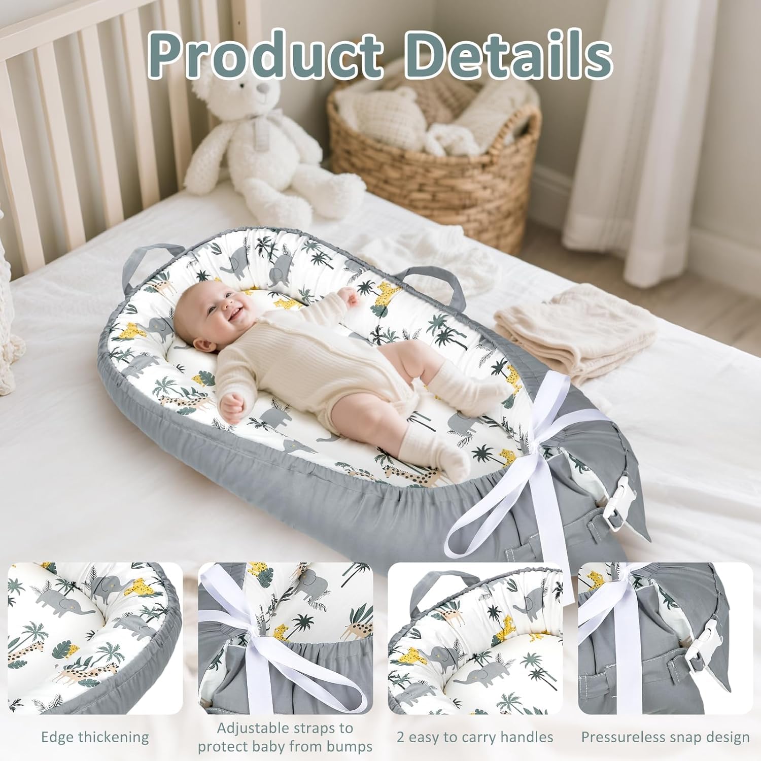 Hooyax Baby Nest Pod for Newborn Baby Lounger for Newborn Portable 100% Breathable Cotton Baby Nest for 0-12 Months Boys Girls - Image 2