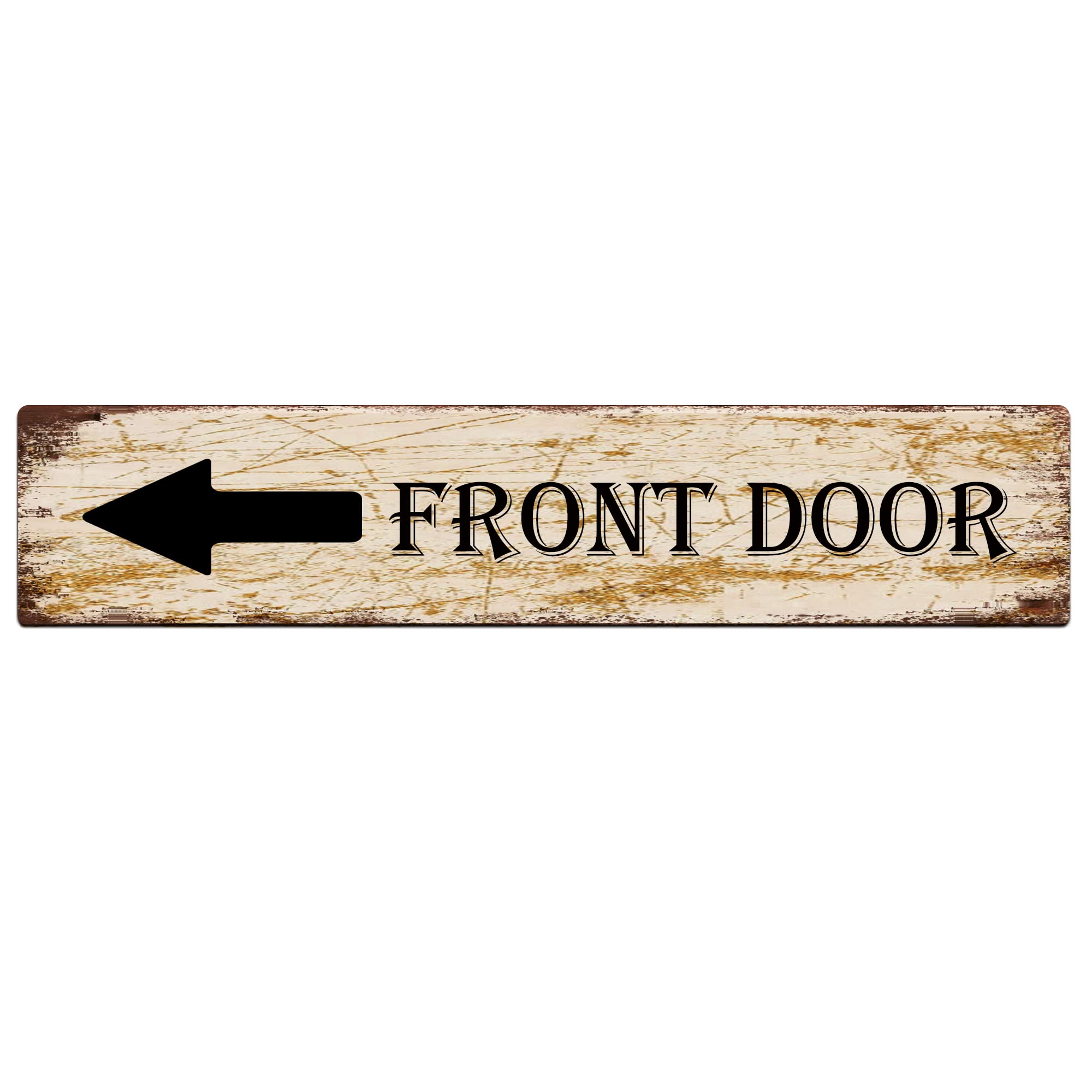 Front Door with Left Arrow Retro Tin Signs Aluminum Metal Sign for Kitchen Home Garden Wall Bar Cafe Decor 4x16 Inch