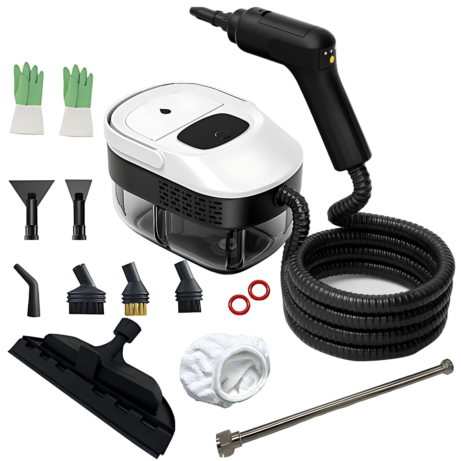 Pulitore a vapore professionale per tutto, 15 secondi, riscaldamento a 360°, potente pulizia a vapore per auto, bagno, cucina, tappeti, tappezzeria con accessori