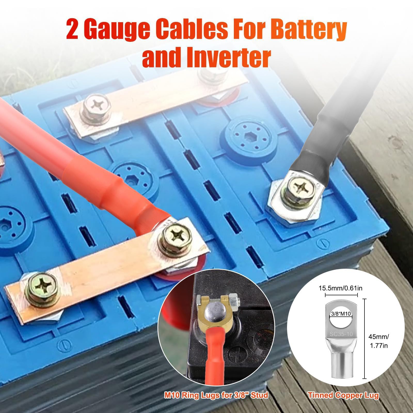 Câble onduleur de batterie 2AWG 50,8 cm pour panneau solaire