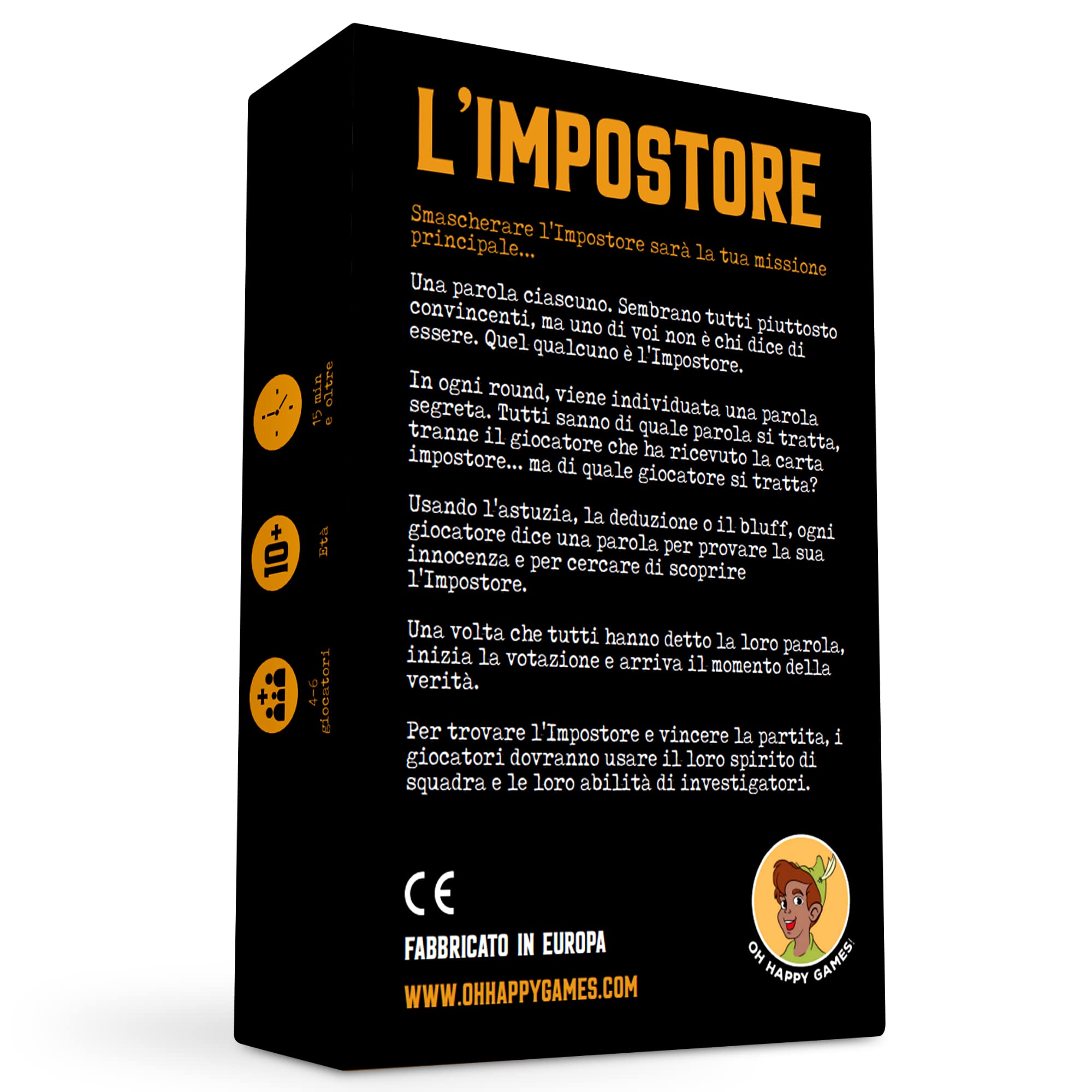 Oh Happy Games - L'Impostore - Gioco di Bluff e Parole - 110 Carte, 4-6 Giocatori, 15 Min - Gioco da Tavolo per Adulti e Ragazzi 10+ - Gioco di Societa Divertente per Serate e Feste
