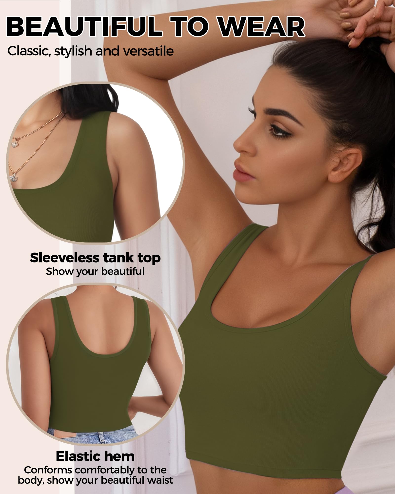 2-3 canottiere da donna, crop top senza maniche con scollo a U, crop top basic corto racerback per uscire magliette sportive atletiche, Nero e verde., XS