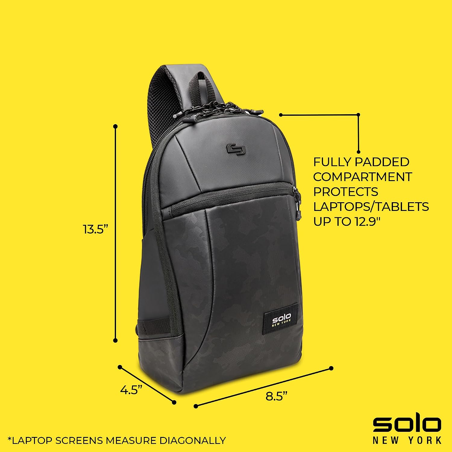 Solo New York Tablet Sling Bag for Women & Men - Crossbody Bag for Travel, Walking, & Hiking, Adjustable Shoulder Strap, RFID Protection, Fits 12.9" Tablets - GLHF, Black