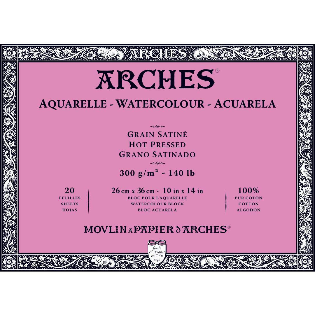 Arches Watercolour- Aquarelle - 26 cm x 36 cm Natural White Satin Grain/Hot Press 300 GSM Paper, 4 Side Glued Pad of 20 Sheets (B07W143VTD) Amazon Price History, Amazon Price Tracker