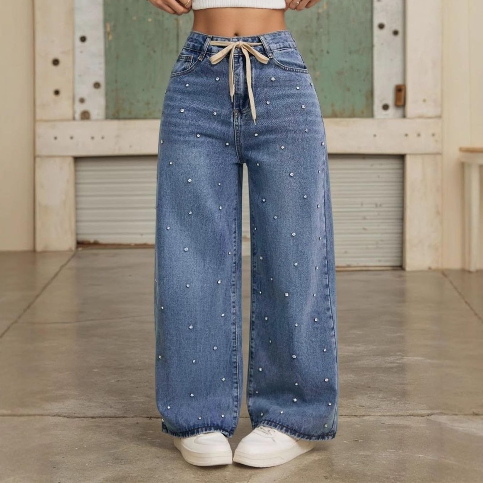 Pantalones Vaqueros Mujer Ropa Casual Pantalón Elasticos Invierno Pantalon Vaquero Tejanos Baggy Primavera Ancho Anchos Rectos Ligero Tallas Grandes