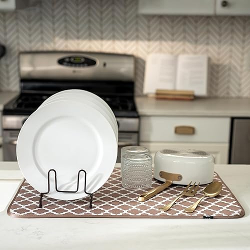 Miniatura 30 de S&T INC. Tapete de microfibra para secado de platos, reversible y absorbente para cocina, de 16 x 18 pulgadas, color negro