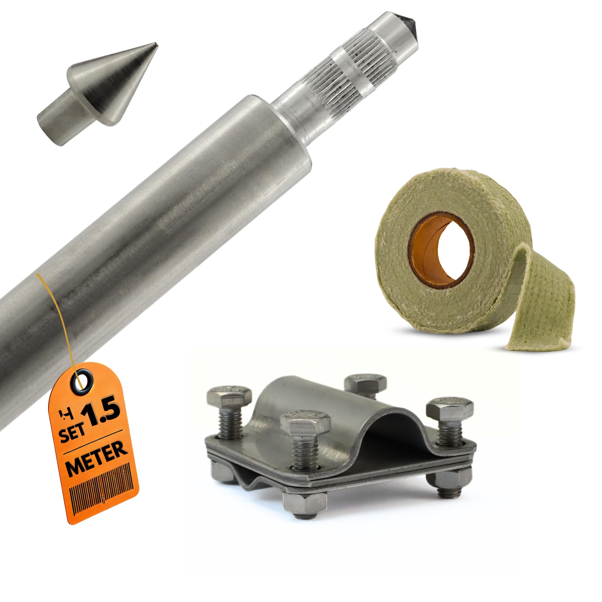 HausHeld piquet de terre acier inoxydable V4A Ø 16 mm, 1,5 m, pour protection foudre et installation PV