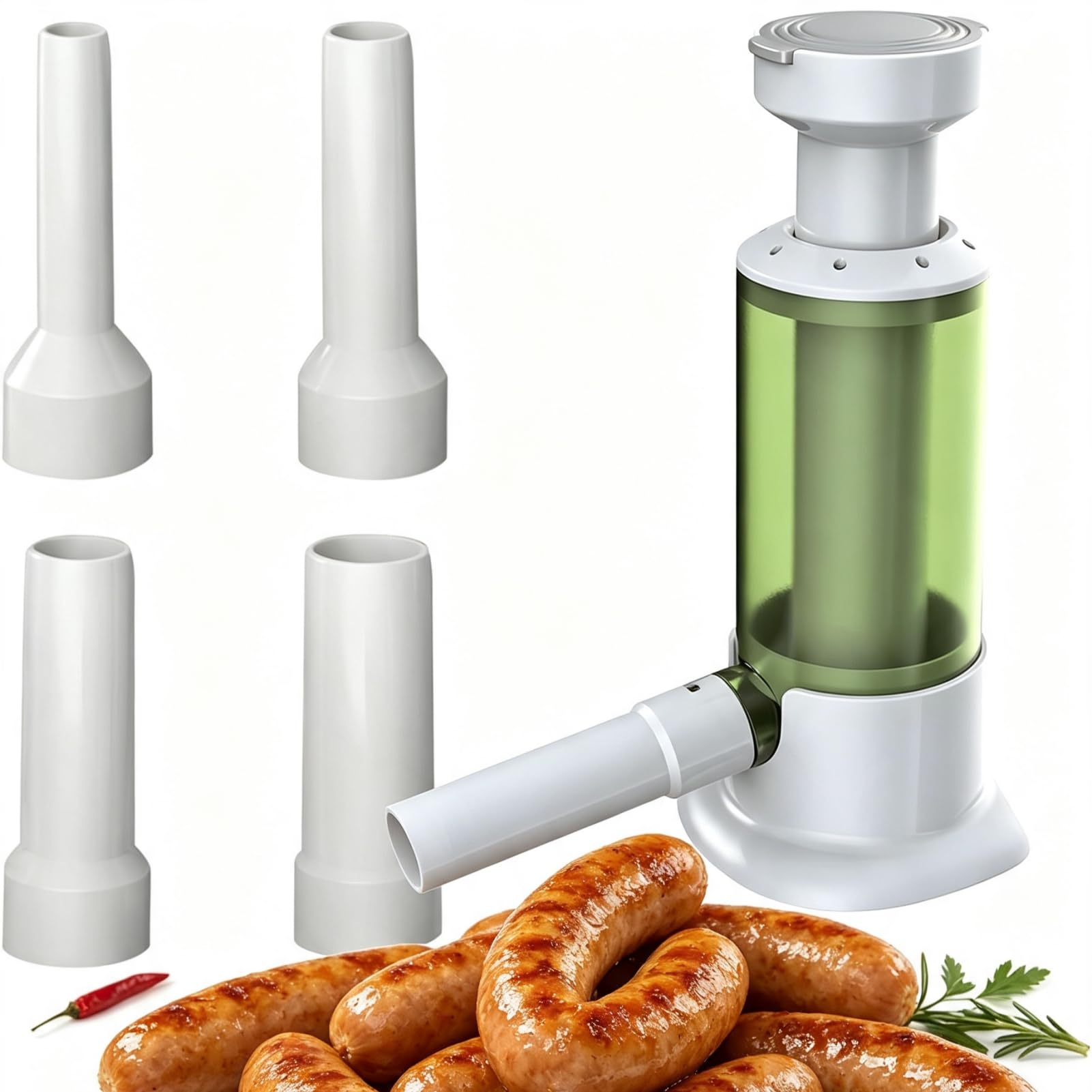 Sausage Filler Machine, Manual Meat Stuffer with 4 Nozzles for Home Use