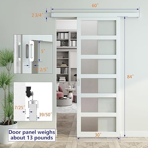 Miniatura 4 de JUBEST Puerta corrediza de granero de PVC blanco de 30 x 84 pulgadas con kit de herrajes y tirador, puerta de granero de plástico ligero