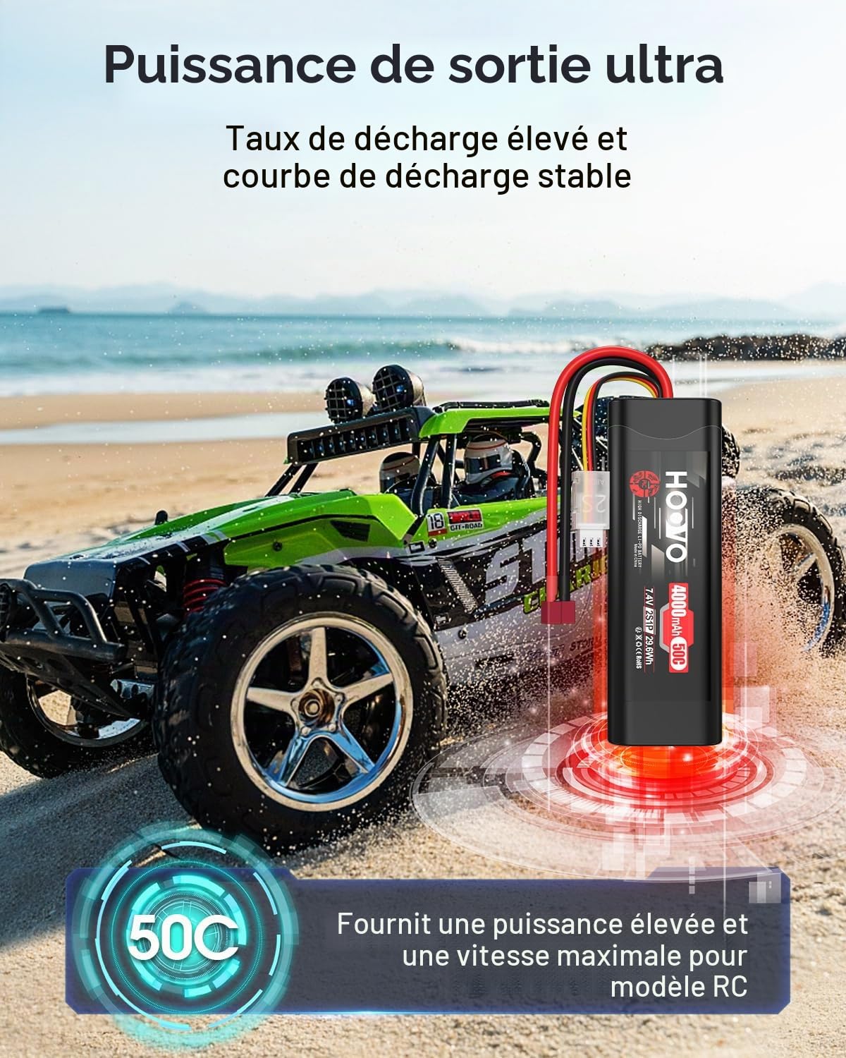 HOOVO 2S Batterie RC 7,4 V 50 C 4000 mAh Batterie LiPo avec Prise Deans Batterie pour Voiture RC Camion RC Bateau RC Hobby RC Quadcopter RC Hobby Truggy Racing Driving (2 Paquets)