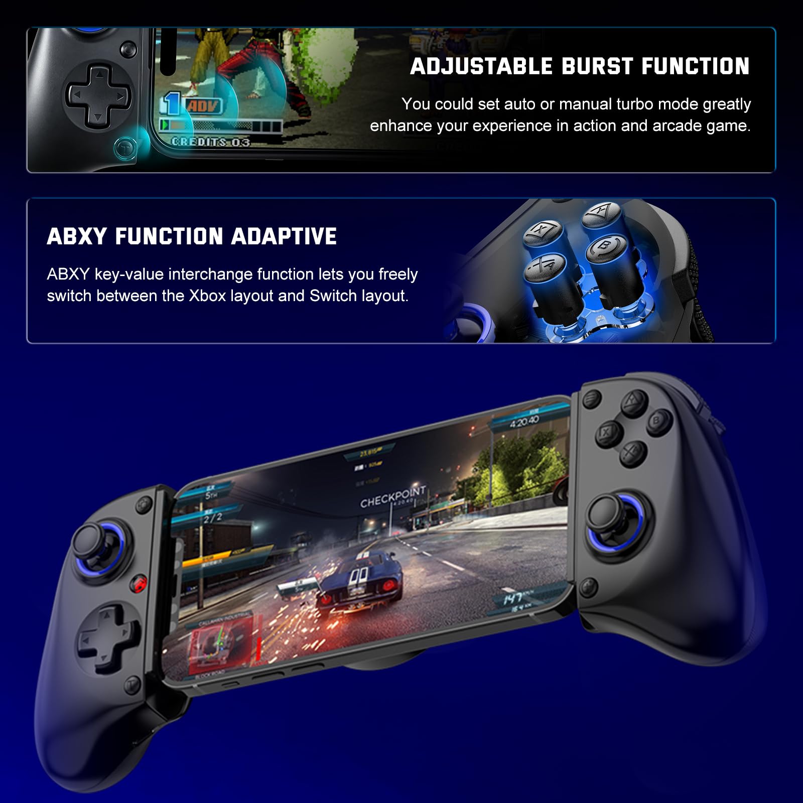 Joso Controller mobile Cloud Gaming per iPhone 16/15/14, iPad, Tablet, Android/PC/Switch/Gamepad Joystick con funzione turbo, streaming su PS4/Xbox/PC, effetto hall, nero