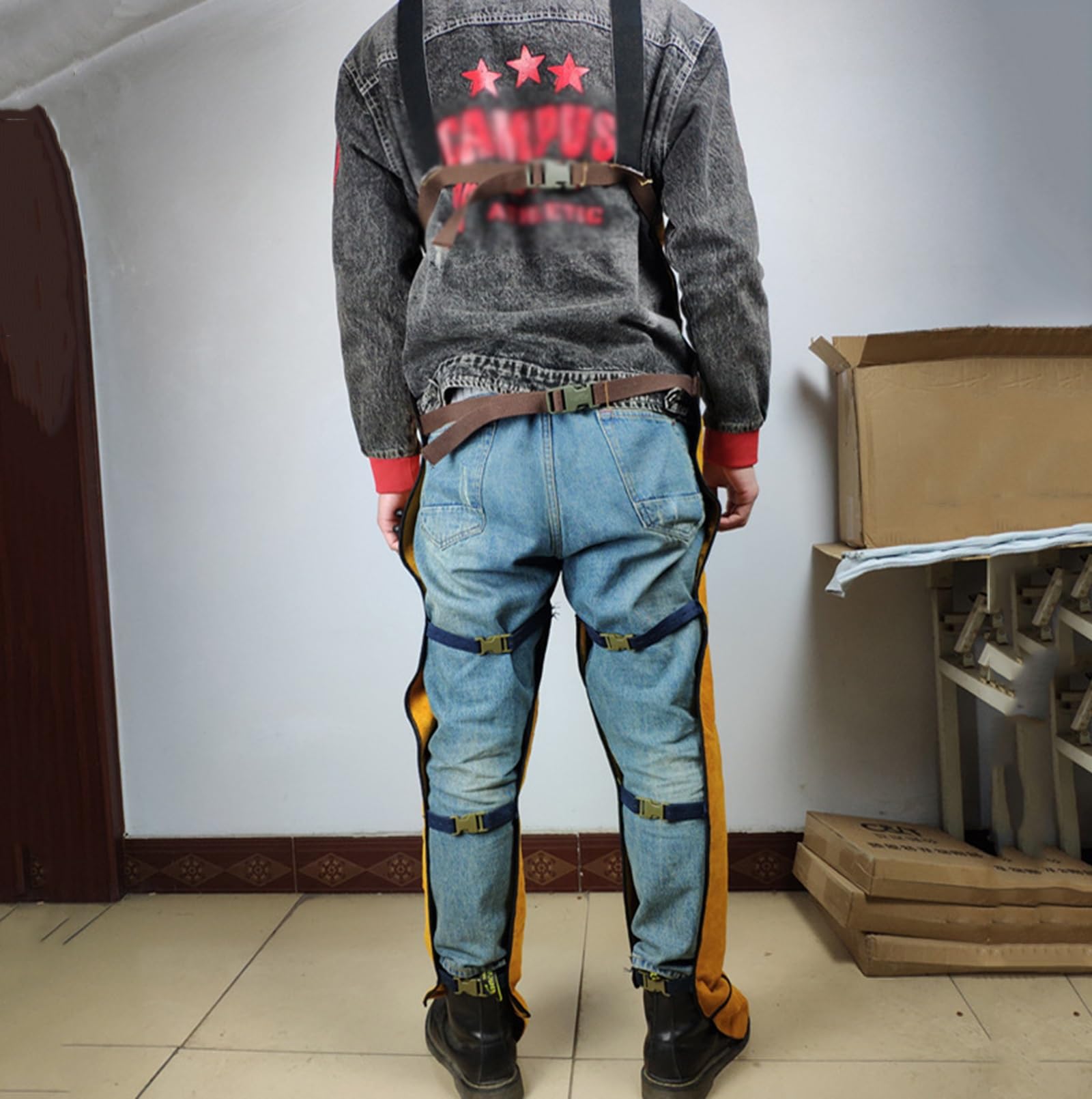 FaroLy Los Hombres de Cuero Delantal de Soldadura Pierna Split Heavy Duty Resistente al Calor Llama Babero Delantal con Bolsillos para Herramientas