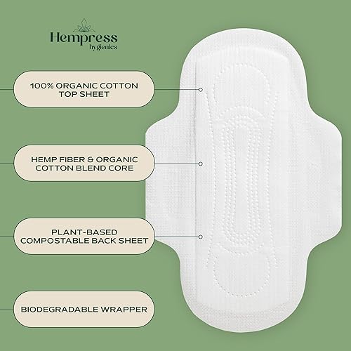 Miniatura 2 de Hempress - Almohadillas ultrafinas para mujer, 36 unidades, almohadillas orgánicas de cuidado femenino, algodón ultra absorbente de flujo regular