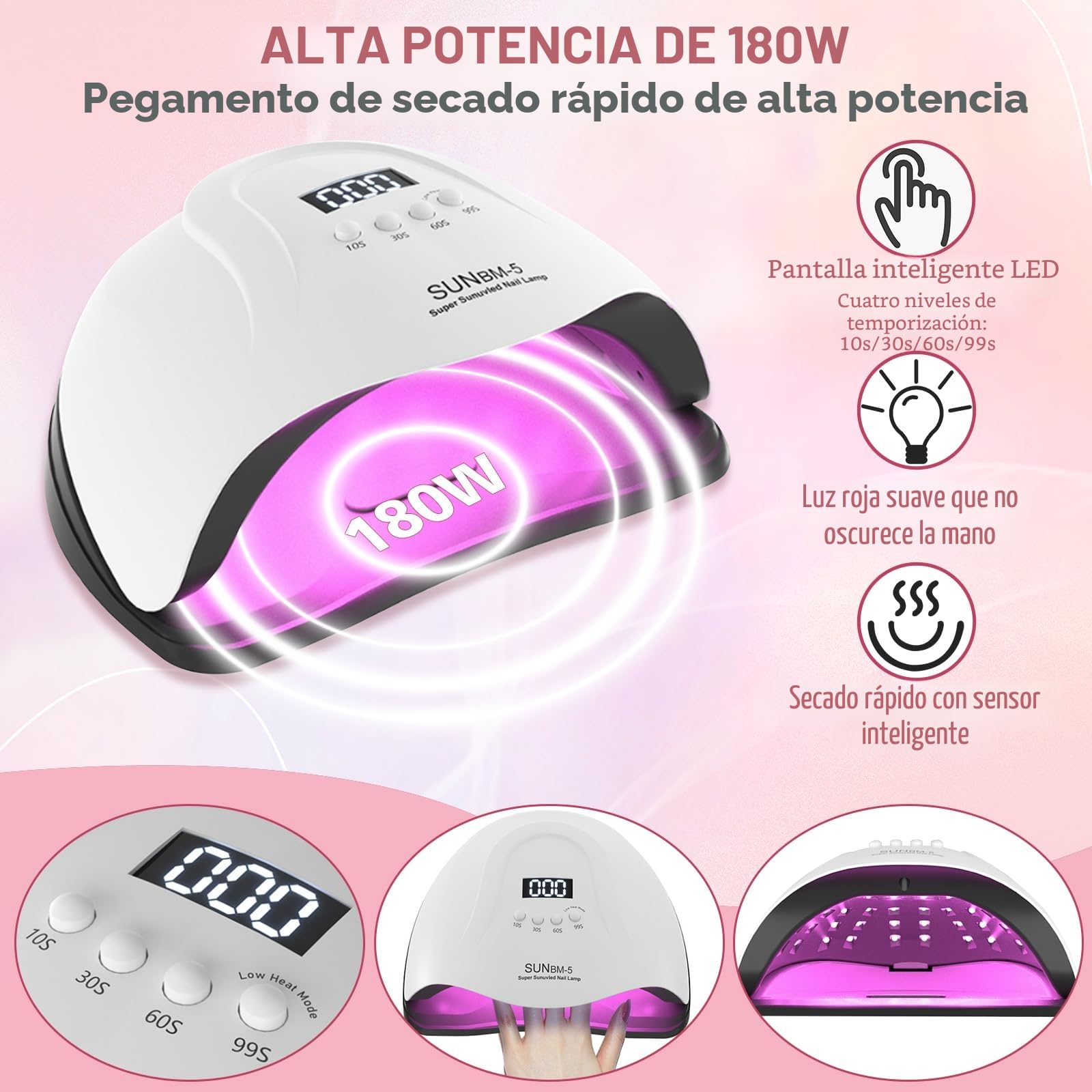 Milai Kit Uñas Semipermanentes Con Lámpara UV/LED 180W, 12 Colores Acrílicas, Extensión Para Principiantes, Esmalte Gel
