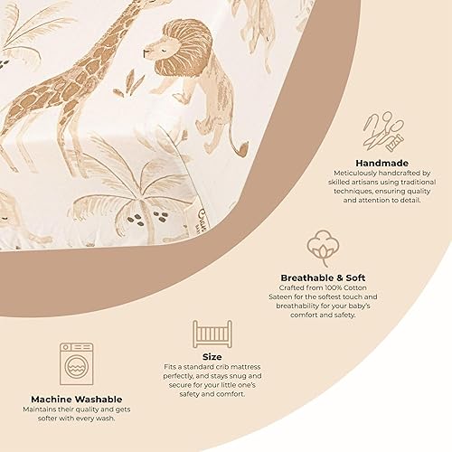 Miniatura 2 de Crane Baby Safari - Sábana bajera para cuna, 100% algodón, para colchón estándar de 28 x 52 pulgadas, transpirable, para niños y niñas