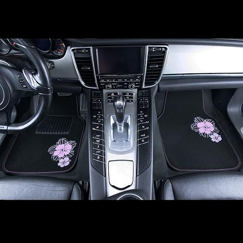 Miniatura 6 de CAR PASS Lindas alfombrillas para automóvil con flores de hibisco, 4 piezas, impermeables, antideslizantes, para mujeres y niñas, aptos para