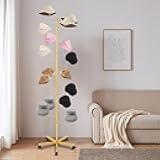 NAIXING 16 Hooks Hat Rack Stand Hats Display Stand Rack Metal Retail Wig or Hats-tree Stand w/ 5 Universal Wheels, for Home Commercial Retailshop (Gold)