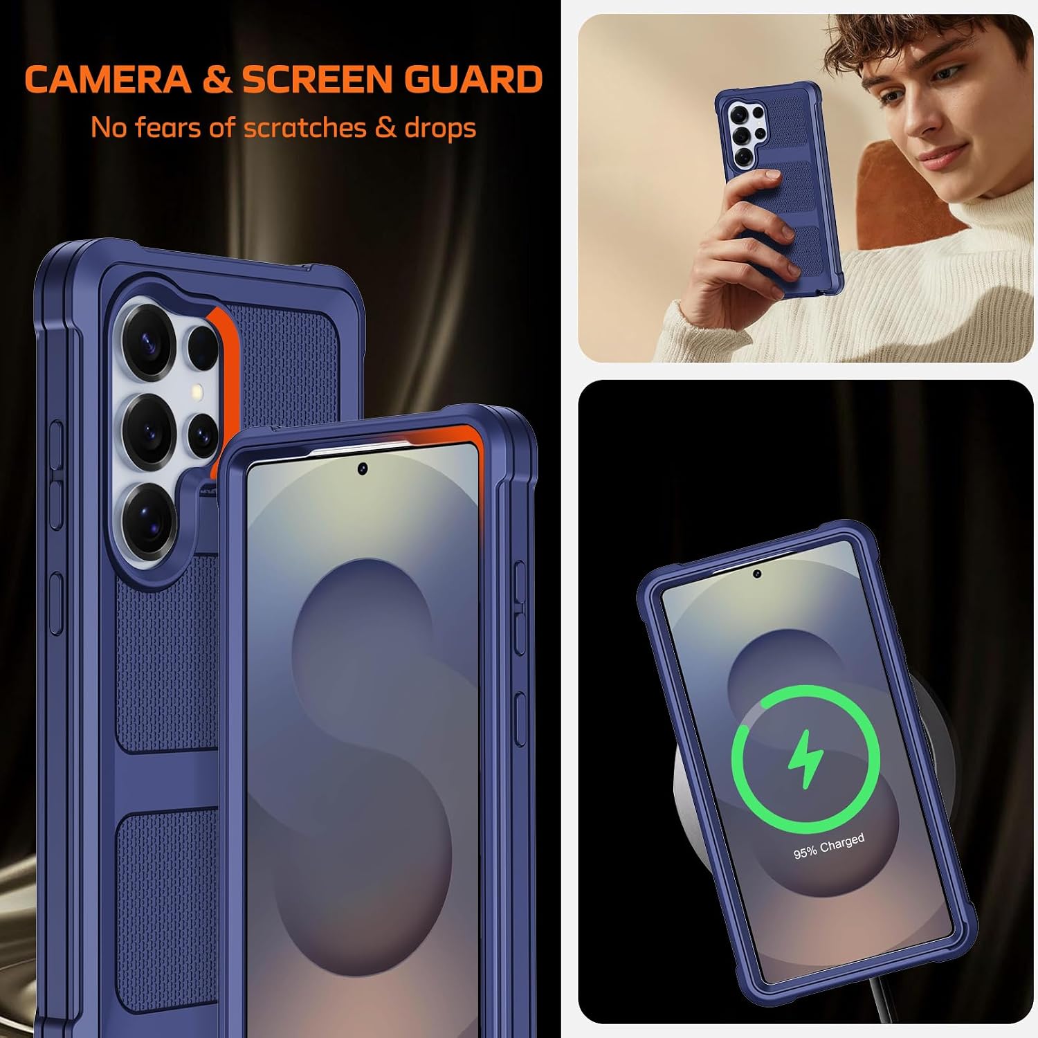 for Samsung Galaxy S25 Ultra Case with Belt Clip Holster,Military Grade Anti-Drop Shockproof Defender Phone Cases 2X Screen Protectors,2 Layers Rugged Heavy Duty Protective Bumper Cover (Blue)