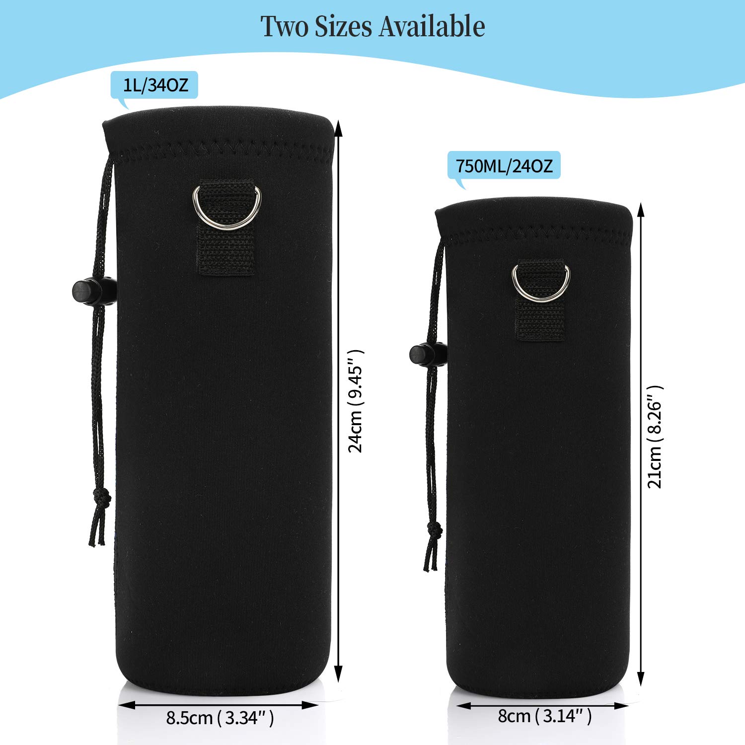 ToLuLu Water Bottle Carrier Bag Case, Insulated Neoprene Water Bottle Holder Cover 750ML with Adjustable Shoulder Strap, Sling Sleeve Pouch for Stainless Steel/Glass/Plastic Bottles, Black