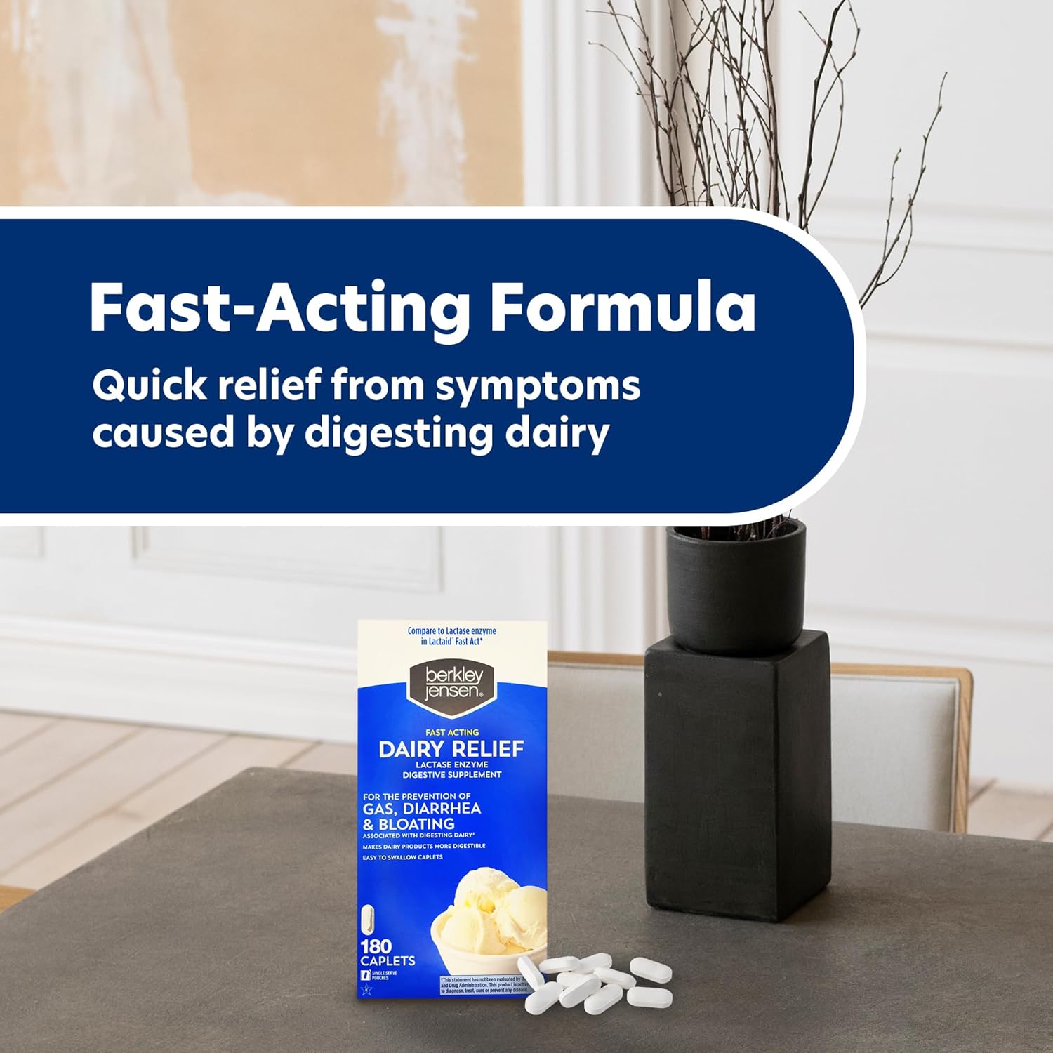 berkley jensen Maximum Strength Fast Acting Lactase Enzyme 9000 FCC - Natural Dairy Relief Digestive Supplement - Helps Prevent Bloating, Gas, Loose Bowels Due to Lactose Intolerance, 180 Tablets - Image 4